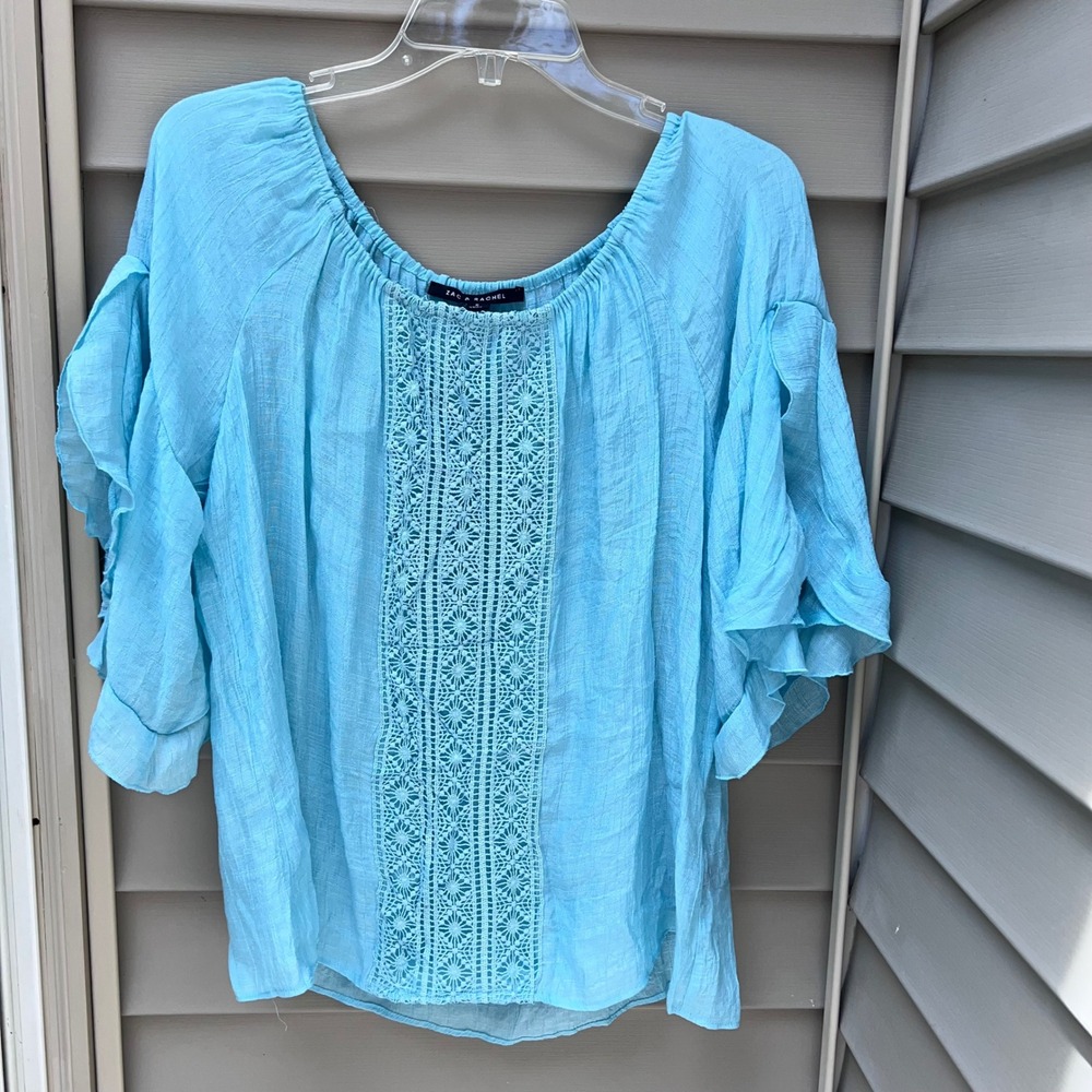 Zac & Rachel S Crochet Lace Ruffle Sleeve Sheer NWT  peasant boho, festival